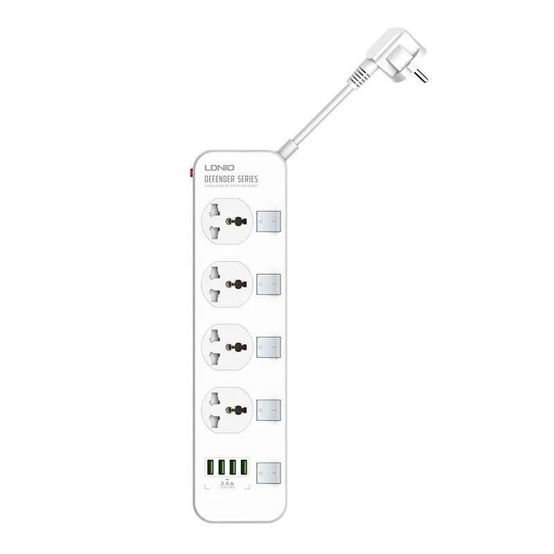 Ldnio 2M 2500W Power Strip with 4 AC Sockets - White | 691441
