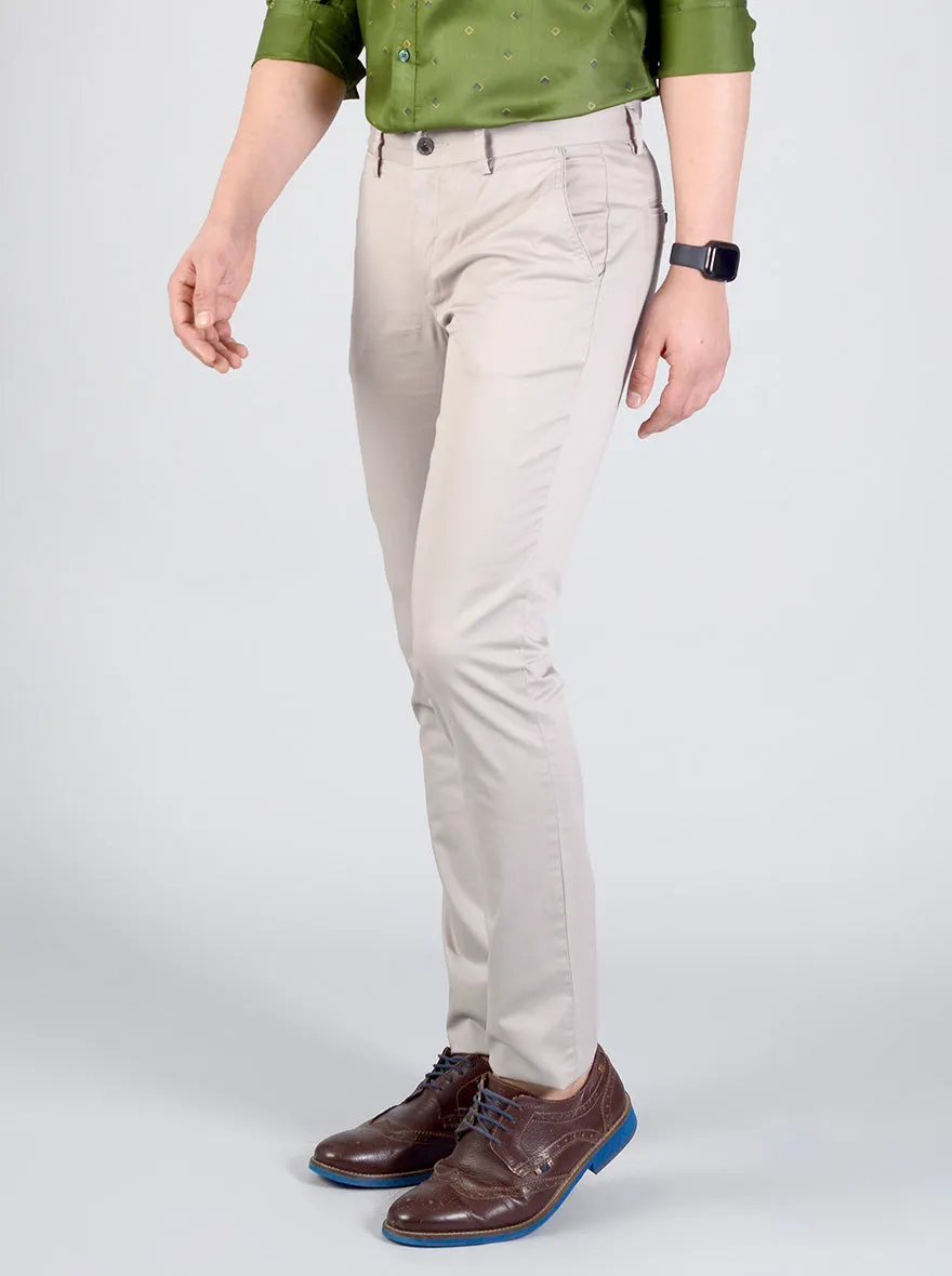 Light Grey Self Textured Slim Fit Casual Trouser | JadeBlue