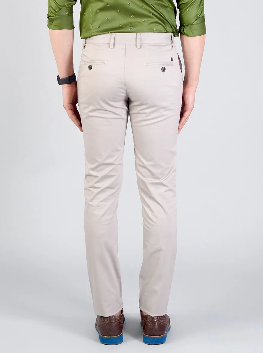 Light Grey Self Textured Slim Fit Casual Trouser | JadeBlue