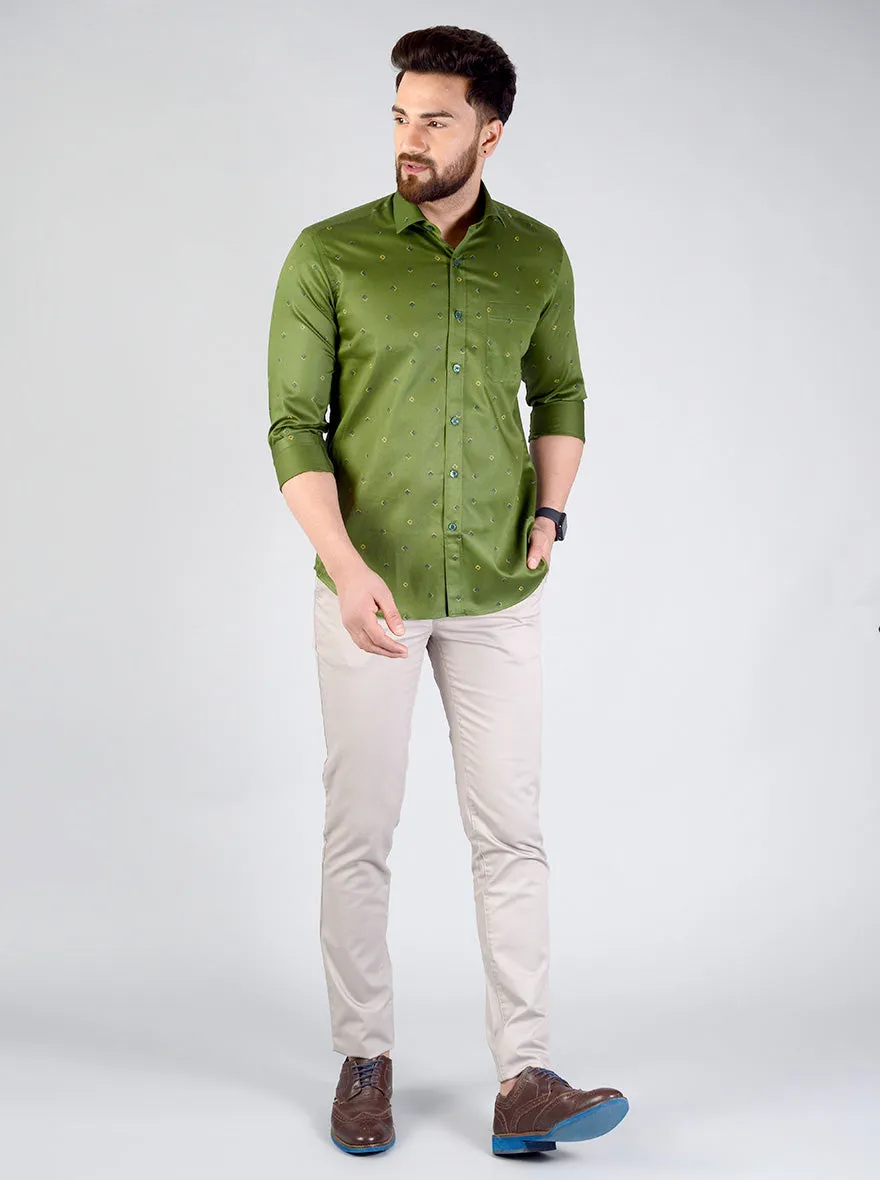 Light Grey Self Textured Slim Fit Casual Trouser | JadeBlue