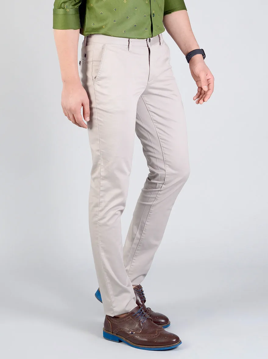 Light Grey Self Textured Slim Fit Casual Trouser | JadeBlue