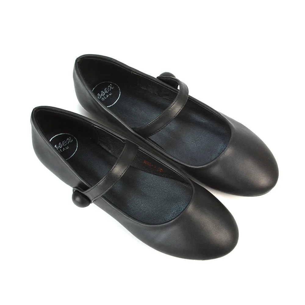 Liza Flat Pump Strappy Round Toe Ballerina Shoes in Black Patent
