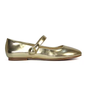 Liza Flat Pump Strappy Round Toe Ballerina Shoes in Gold Metallic