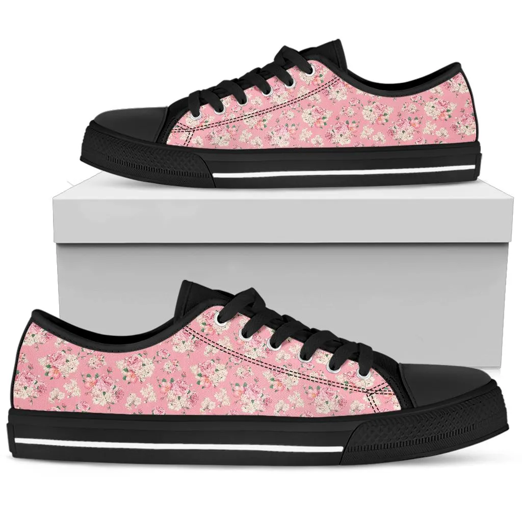 Low Top Canvas Sneakers - Sweet Pink Flowers #103 | Beautiful Birthday Gift Idea, Custom Casual Aesthetic Sorority Vegan Handmade Cool Shoes