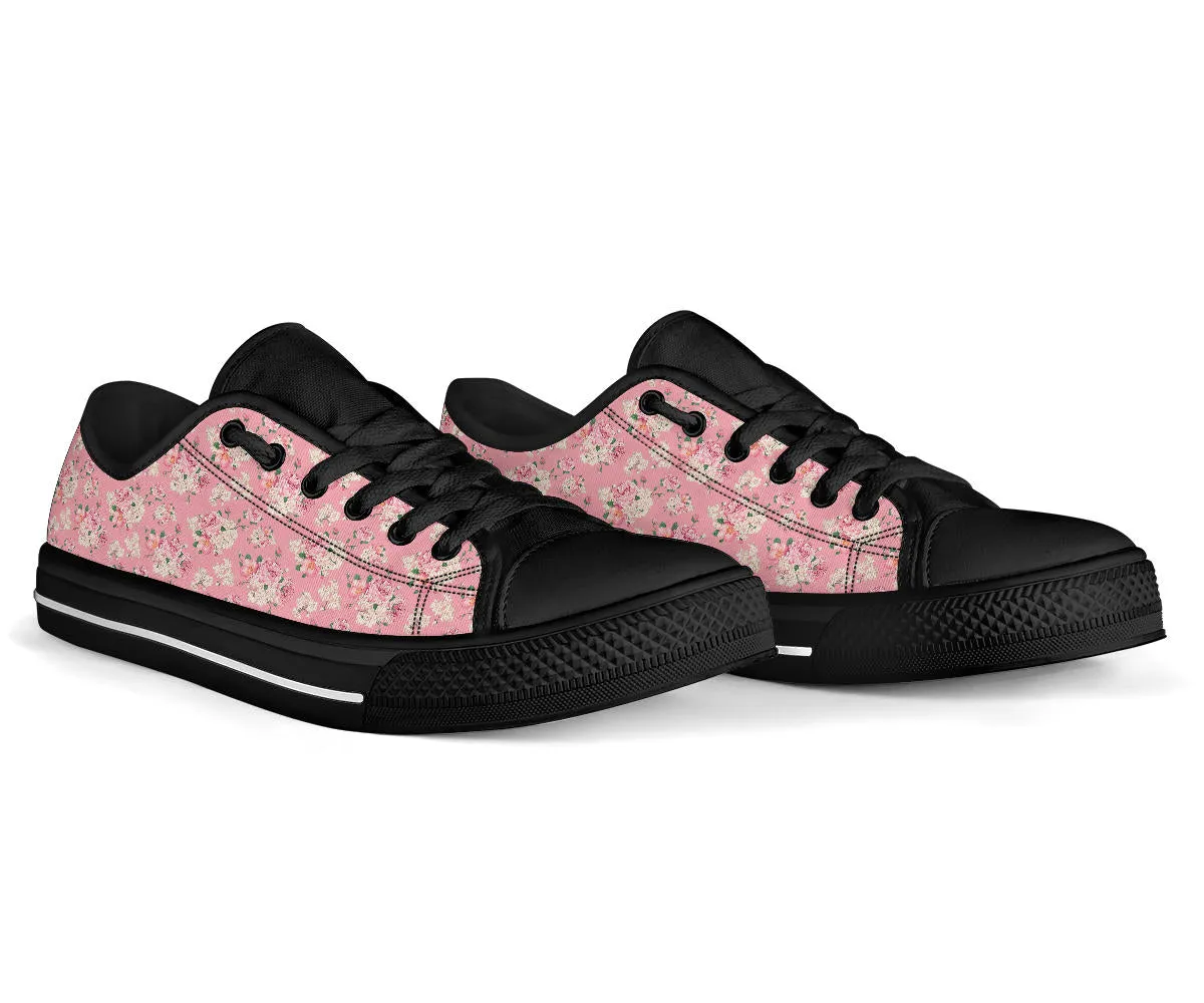 Low Top Canvas Sneakers - Sweet Pink Flowers #103 | Beautiful Birthday Gift Idea, Custom Casual Aesthetic Sorority Vegan Handmade Cool Shoes