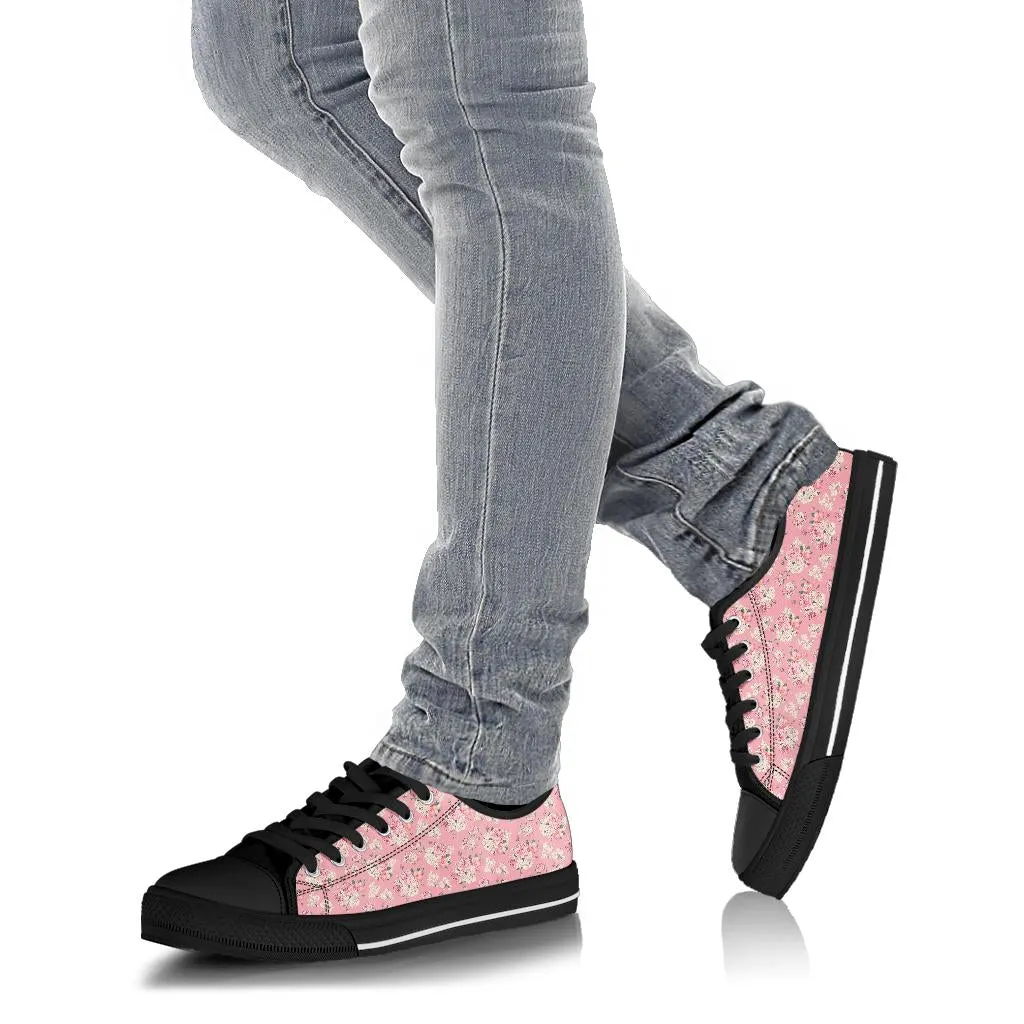 Low Top Canvas Sneakers - Sweet Pink Flowers #103 | Beautiful Birthday Gift Idea, Custom Casual Aesthetic Sorority Vegan Handmade Cool Shoes