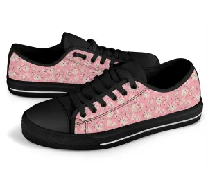 Low Top Canvas Sneakers - Sweet Pink Flowers #103 | Beautiful Birthday Gift Idea, Custom Casual Aesthetic Sorority Vegan Handmade Cool Shoes