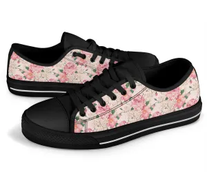 Low Top Canvas Sneakers - Sweet Pink Flowers #106 | Beautiful Birthday Gift Idea, Custom Casual Aesthetic Sorority Vegan Handmade Cool Shoes