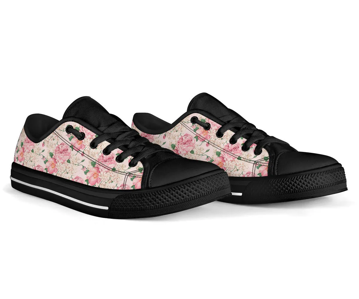 Low Top Canvas Sneakers - Sweet Pink Flowers #106 | Beautiful Birthday Gift Idea, Custom Casual Aesthetic Sorority Vegan Handmade Cool Shoes