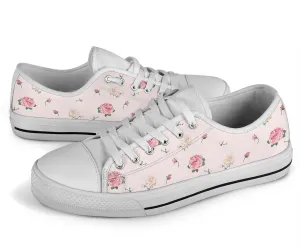 Low Top Canvas Sneakers - Sweet Pink Flowers #107 | Beautiful Birthday Gift Idea, Custom Casual Aesthetic Sorority Vegan Handmade Cool Shoes