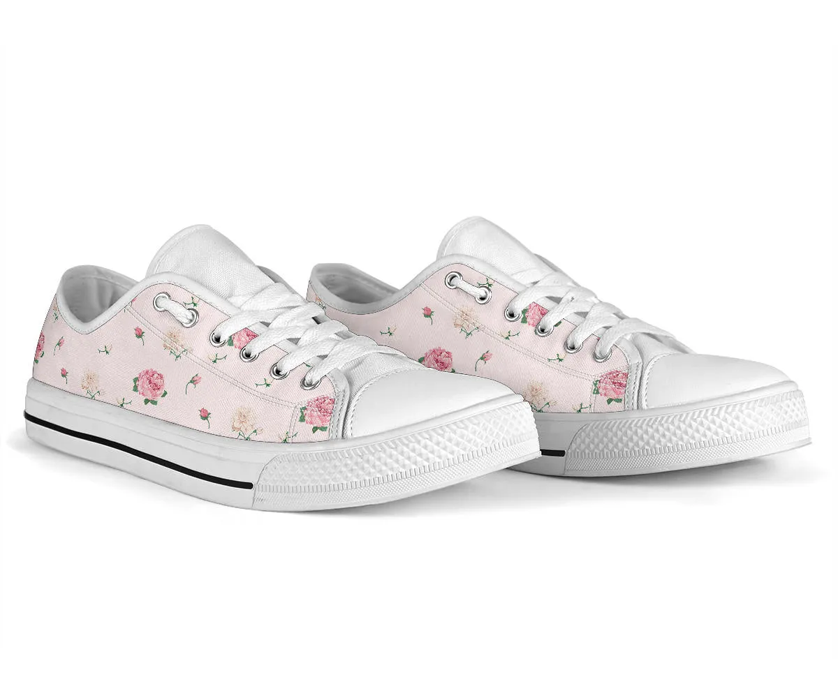 Low Top Canvas Sneakers - Sweet Pink Flowers #107 | Beautiful Birthday Gift Idea, Custom Casual Aesthetic Sorority Vegan Handmade Cool Shoes