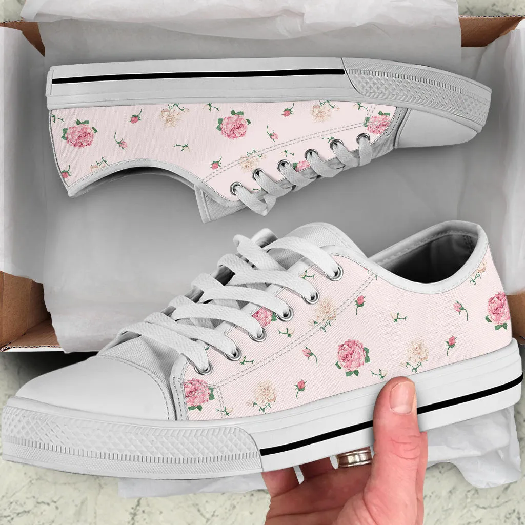 Low Top Canvas Sneakers - Sweet Pink Flowers #107 | Beautiful Birthday Gift Idea, Custom Casual Aesthetic Sorority Vegan Handmade Cool Shoes