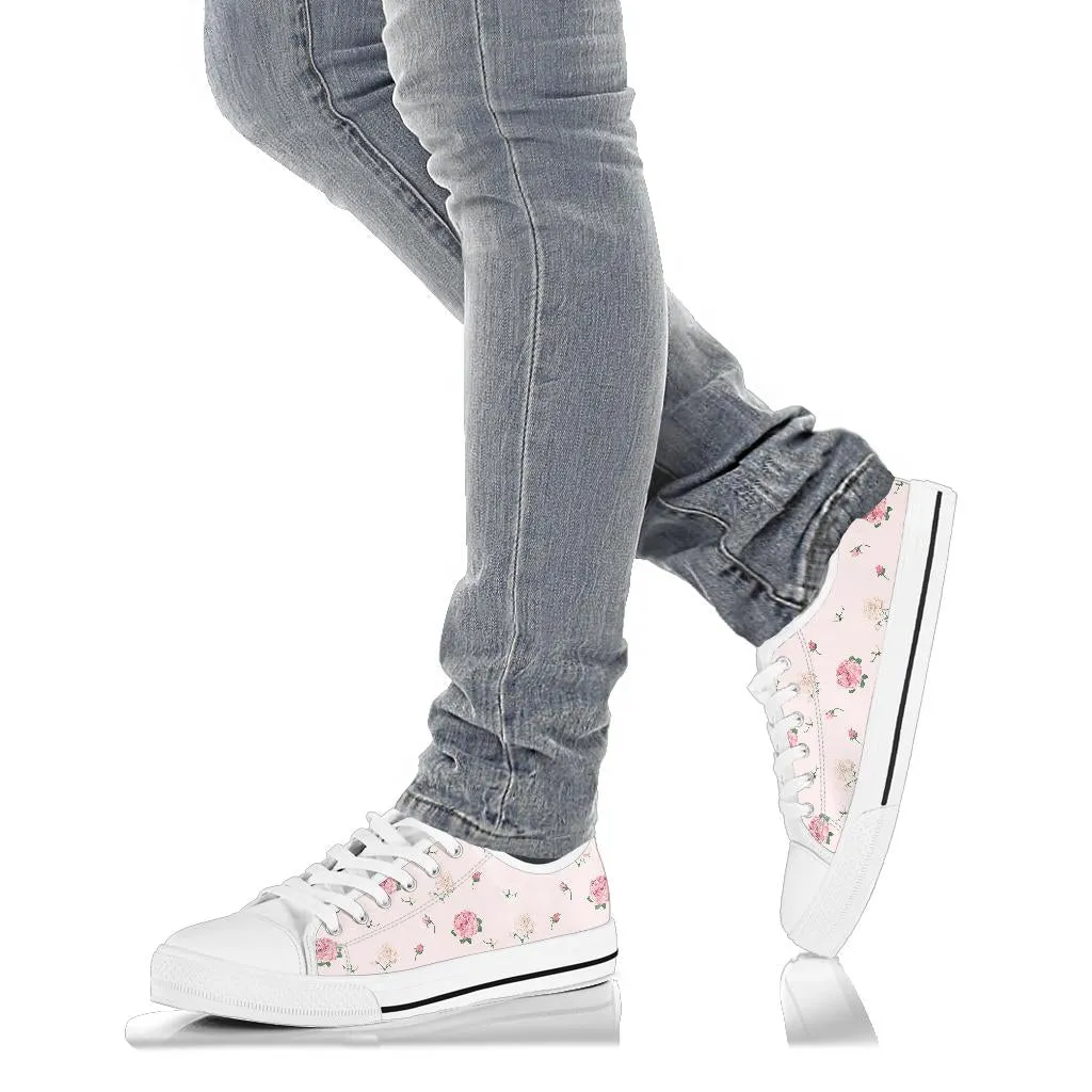 Low Top Canvas Sneakers - Sweet Pink Flowers #107 | Beautiful Birthday Gift Idea, Custom Casual Aesthetic Sorority Vegan Handmade Cool Shoes