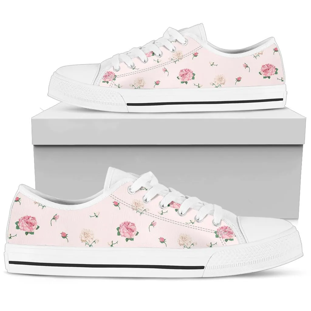 Low Top Canvas Sneakers - Sweet Pink Flowers #107 | Beautiful Birthday Gift Idea, Custom Casual Aesthetic Sorority Vegan Handmade Cool Shoes