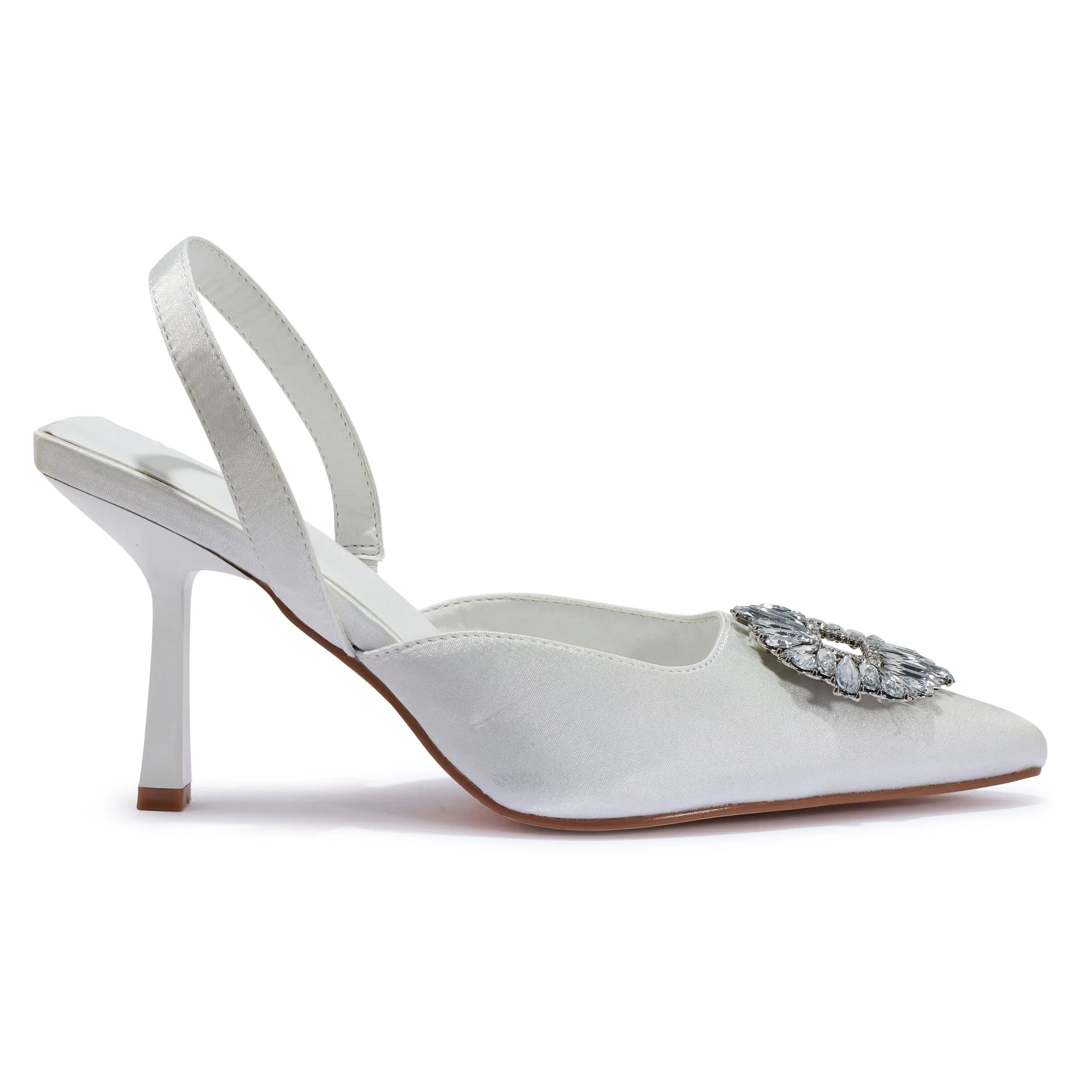 MARIANA IVORY SATIN SLINGBACK JEWEL HEELS