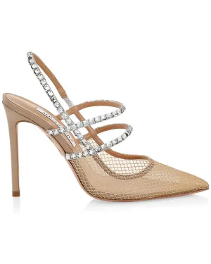 Martini Crystal Embellished Mesh Pump in Beige