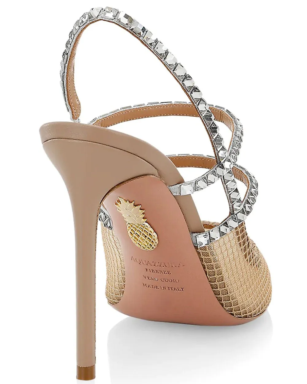 Martini Crystal Embellished Mesh Pump in Beige