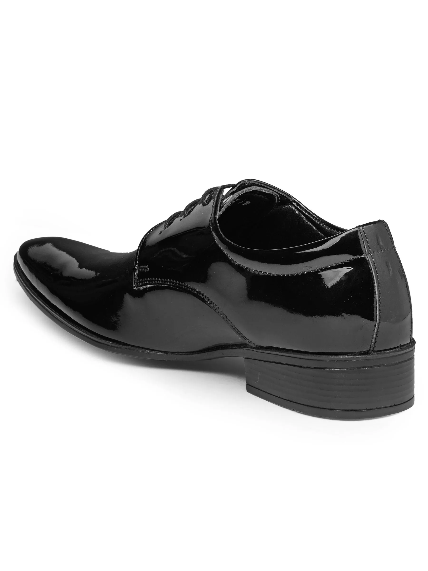Men Black Solid Genuine Leather Formal Derby Shoes