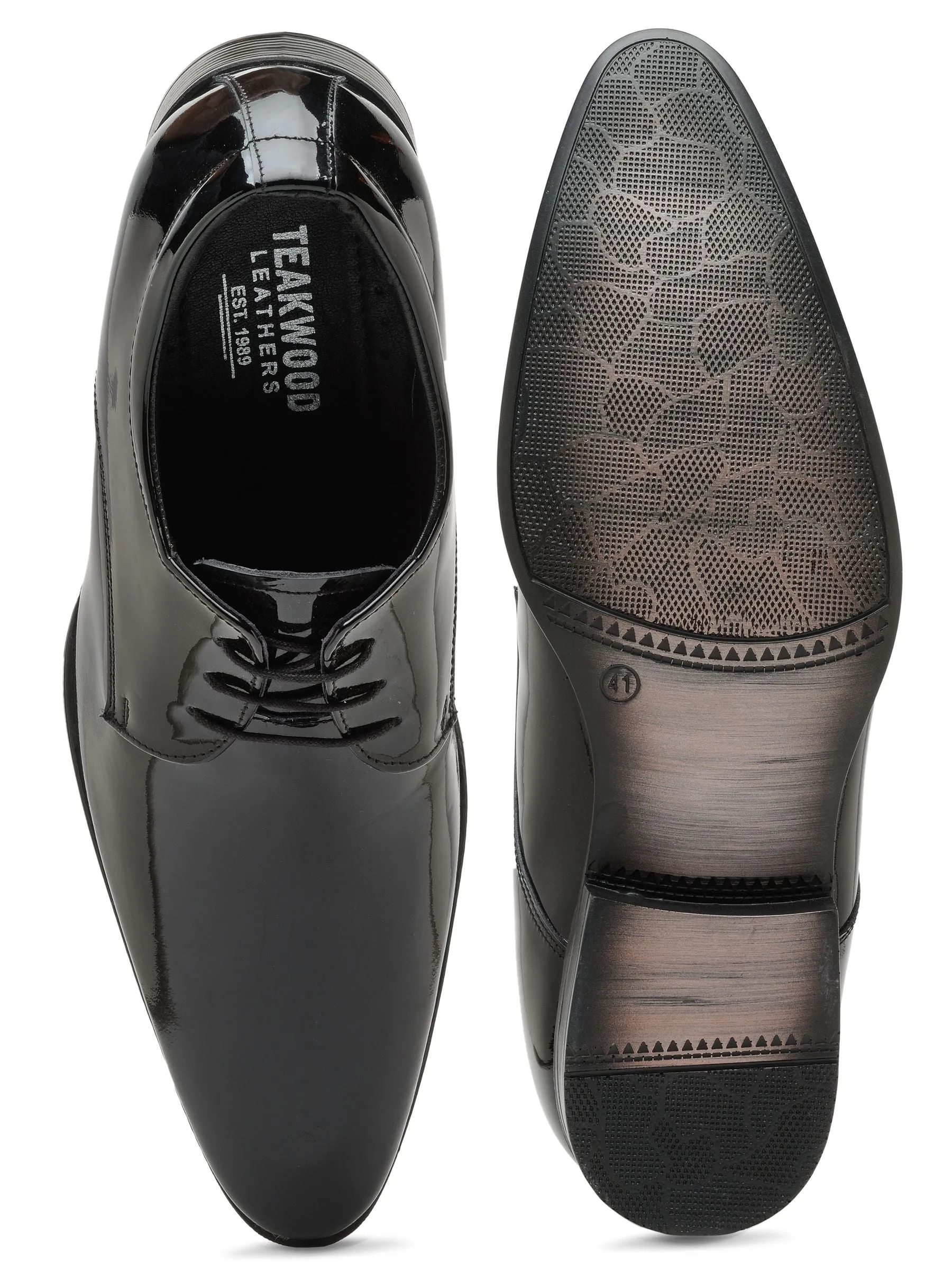 Men Black Solid Genuine Leather Formal Derby Shoes