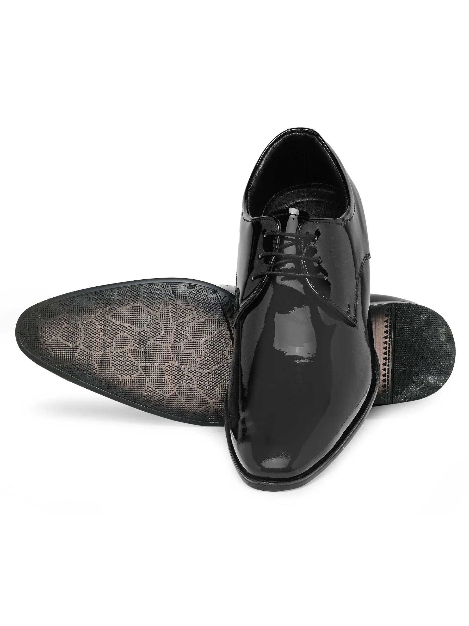 Men Black Solid Genuine Leather Formal Derby Shoes