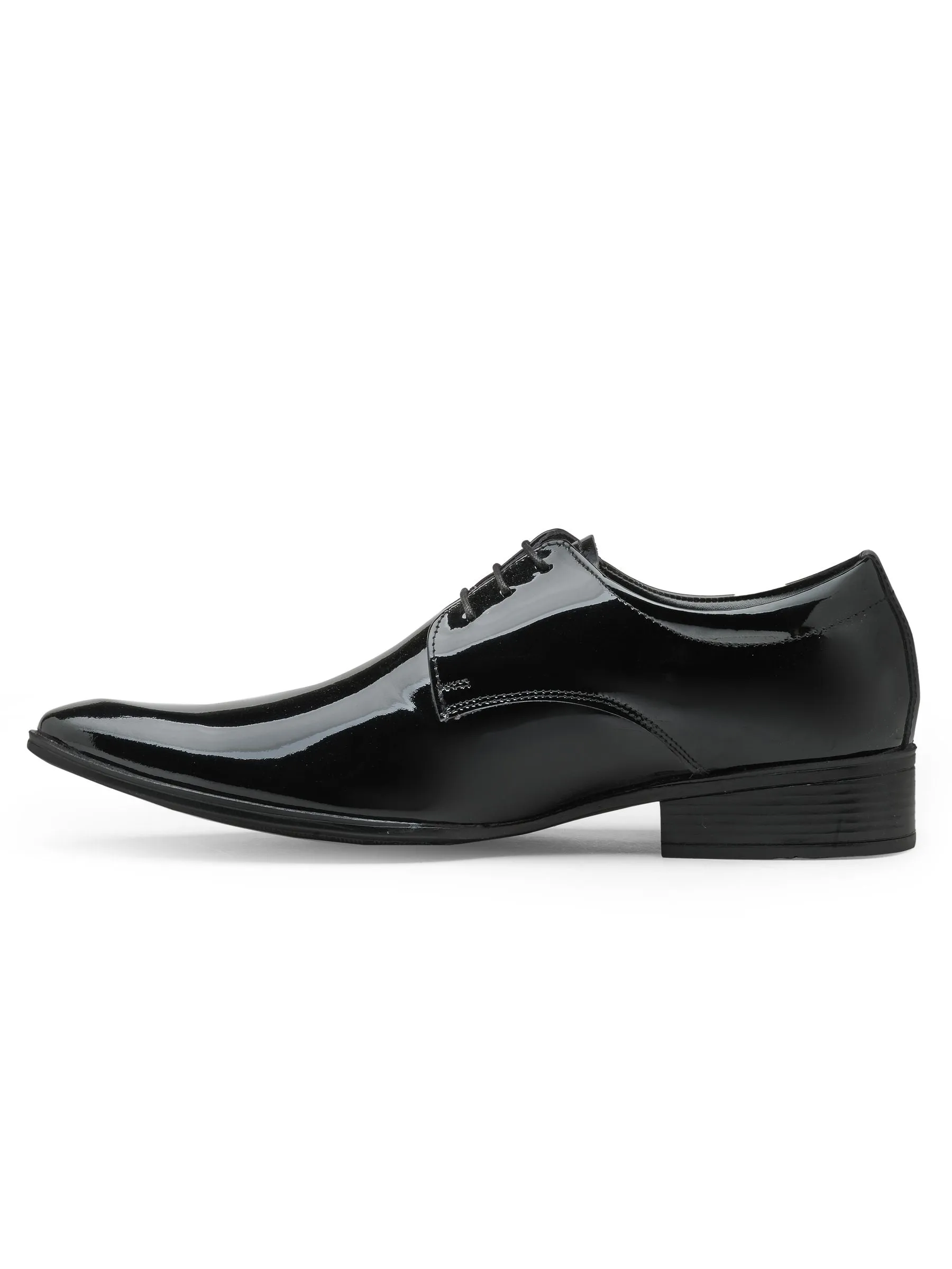 Men Black Solid Genuine Leather Formal Derby Shoes