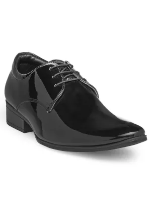 Men Black Solid Genuine Leather Formal Derby Shoes