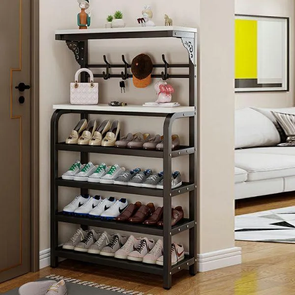 Modern Metal Shoe Rack with Shelves - 31"L x 11"W x 51"H (Black/Gray)
