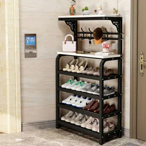 Modern Metal Shoe Rack with Shelves - 31"L x 11"W x 51"H (Black/Gray)