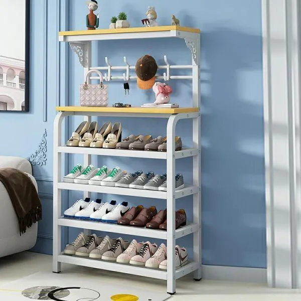 Modern Metal Shoe Rack with Shelves - 31"L x 11"W x 51"H (Black/Gray)