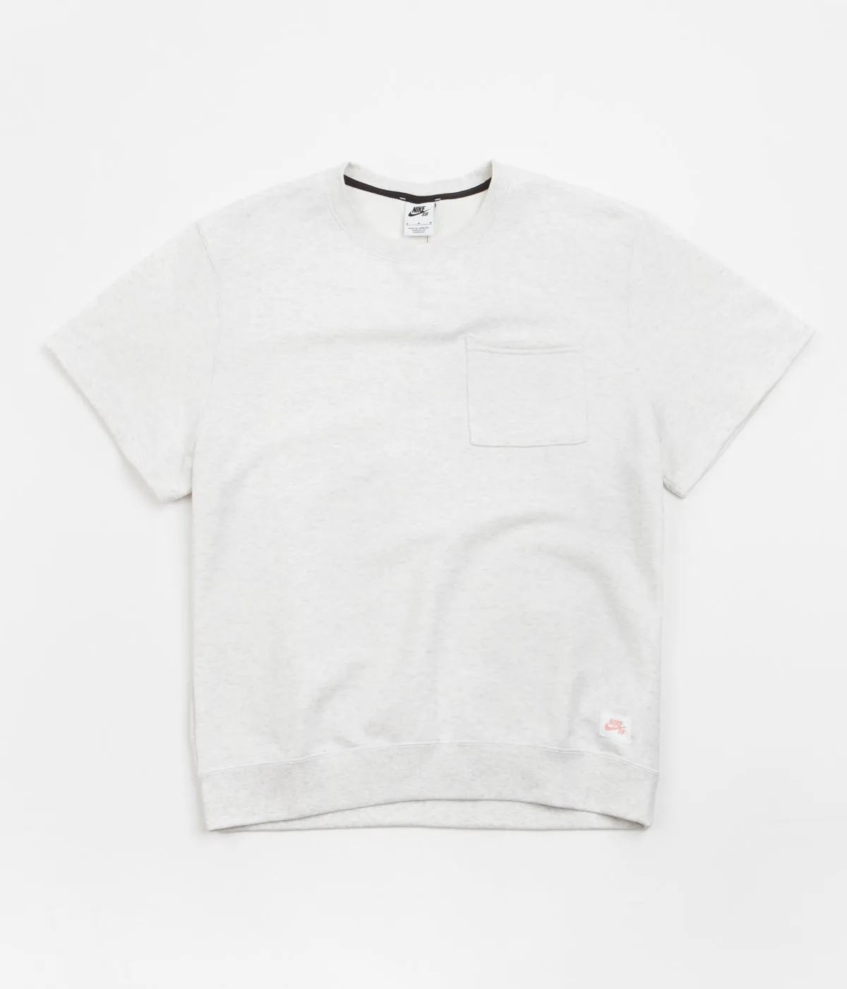 Nike SB Skate Short Sleeve Crewneck Sweatshirt - Birch Heather / Light Madder Root