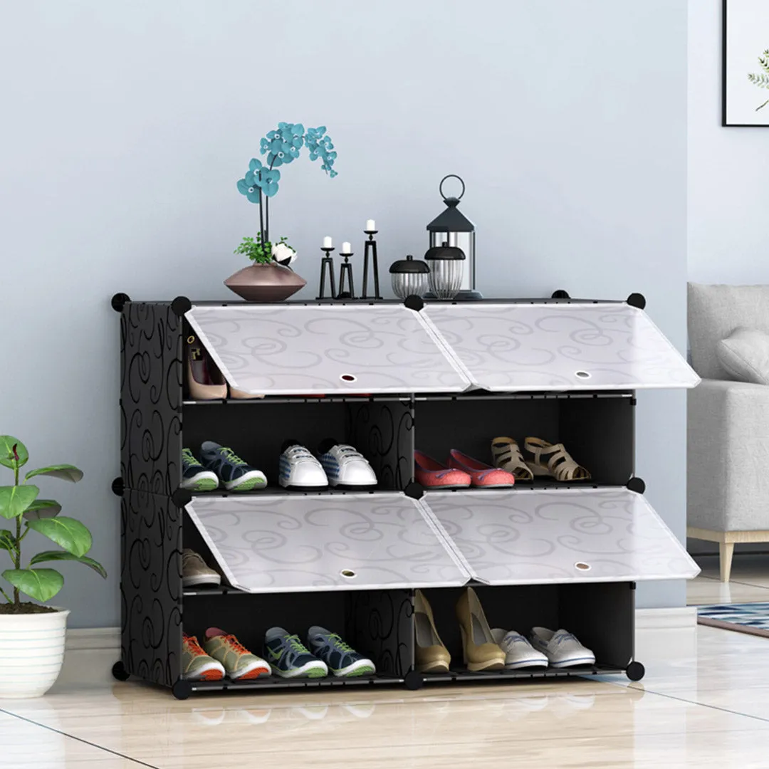 NNEAGS 4 Tier 2 Column Shoe Rack Organizer Sneaker Footwear Storage Stackable Stand Cabinet Portable Wardrobe with Cover