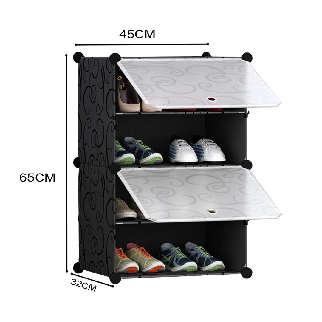 NNEAGS 4 Tier Shoe Rack Organizer Sneaker Footwear Storage Stackable Stand Cabinet Portable Wardrobe with Cover