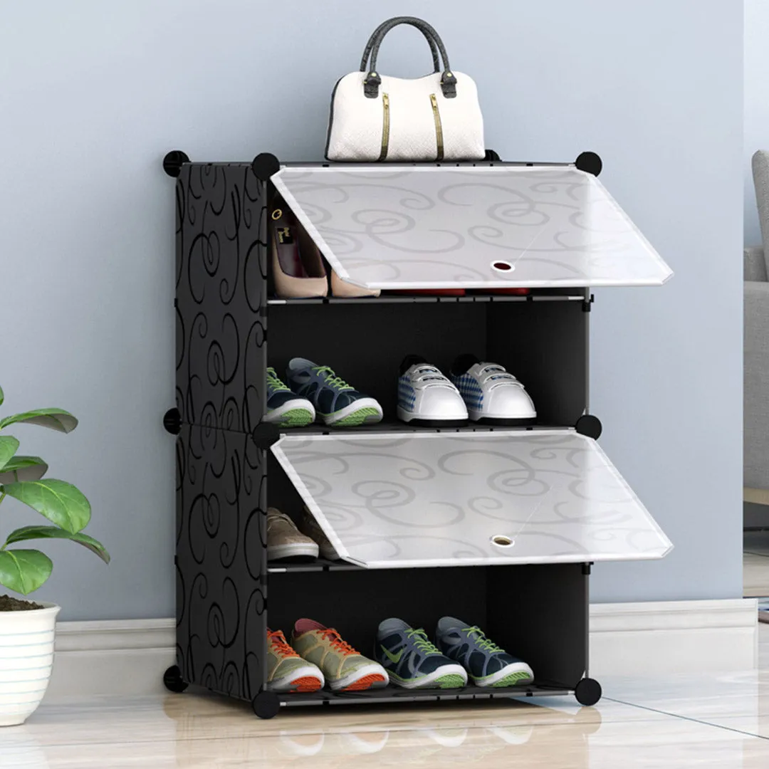 NNEAGS 4 Tier Shoe Rack Organizer Sneaker Footwear Storage Stackable Stand Cabinet Portable Wardrobe with Cover