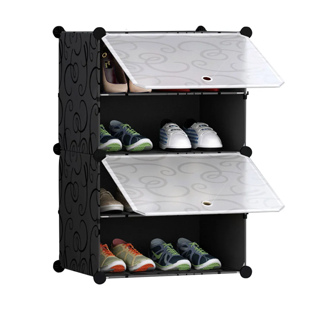 NNEAGS 4 Tier Shoe Rack Organizer Sneaker Footwear Storage Stackable Stand Cabinet Portable Wardrobe with Cover