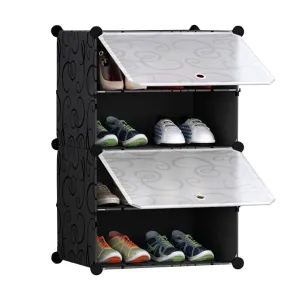 NNEAGS 4 Tier Shoe Rack Organizer Sneaker Footwear Storage Stackable Stand Cabinet Portable Wardrobe with Cover
