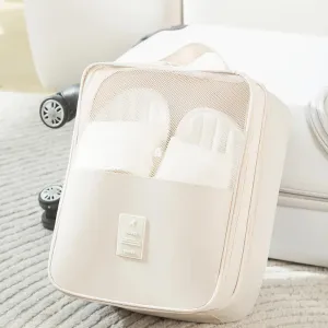 NNEDSZ 2 Pcs Off White Waterproof Foldable Travel Shoe Storage Bag, Three-Layer Design Shoe Organizer, Portable Shoe Pouch for Trips