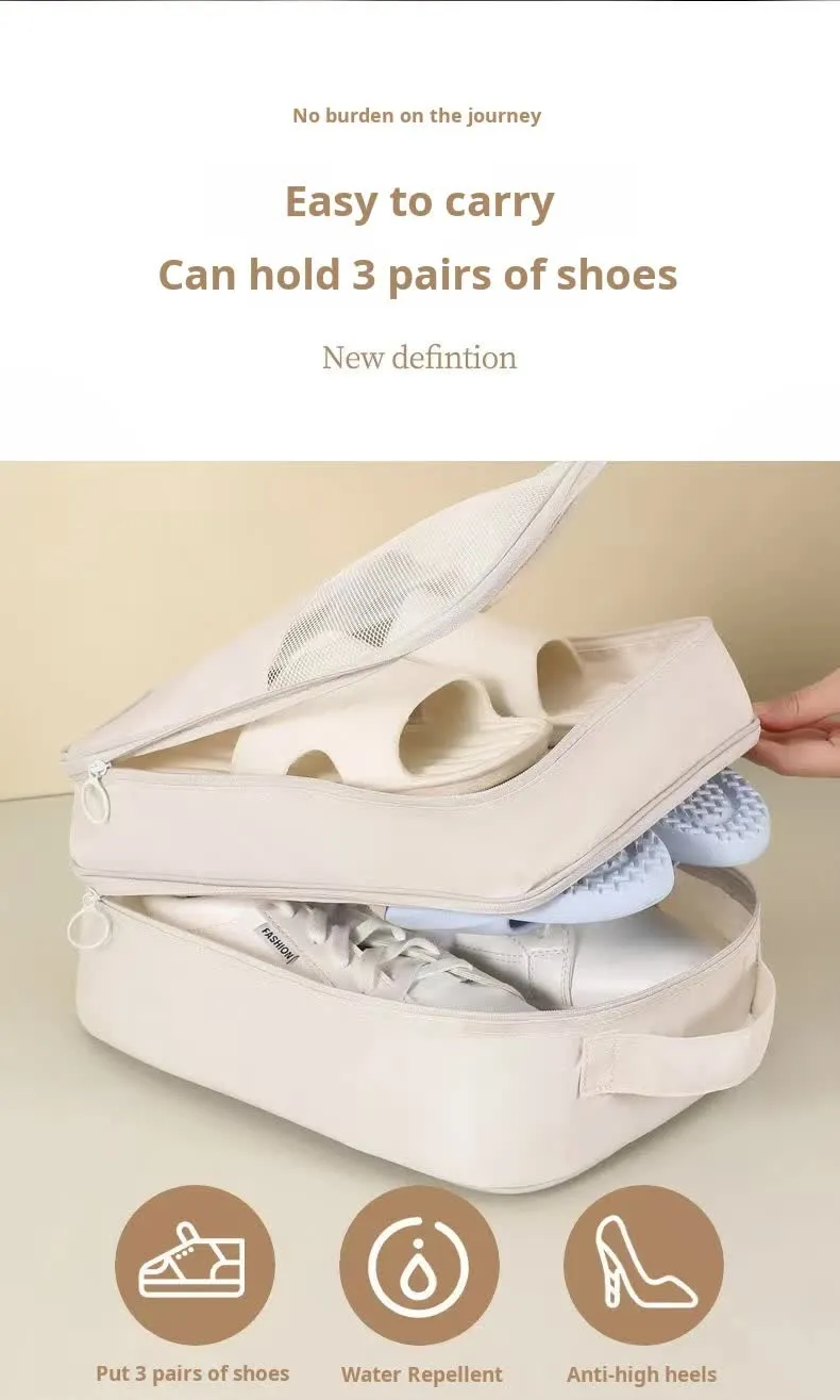 NNEDSZ 2 Pcs Off White Waterproof Foldable Travel Shoe Storage Bag, Three-Layer Design Shoe Organizer, Portable Shoe Pouch for Trips