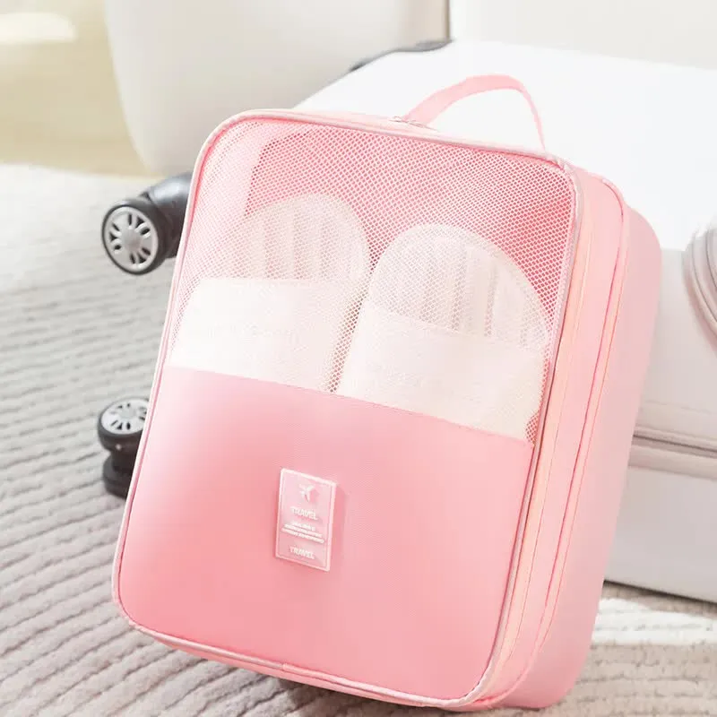 NNEDSZ 2 Pcs Pink Waterproof Foldable Travel Shoe Storage Bag, Three-Layer Design Shoe Organizer, Portable Shoe Pouch for Trips