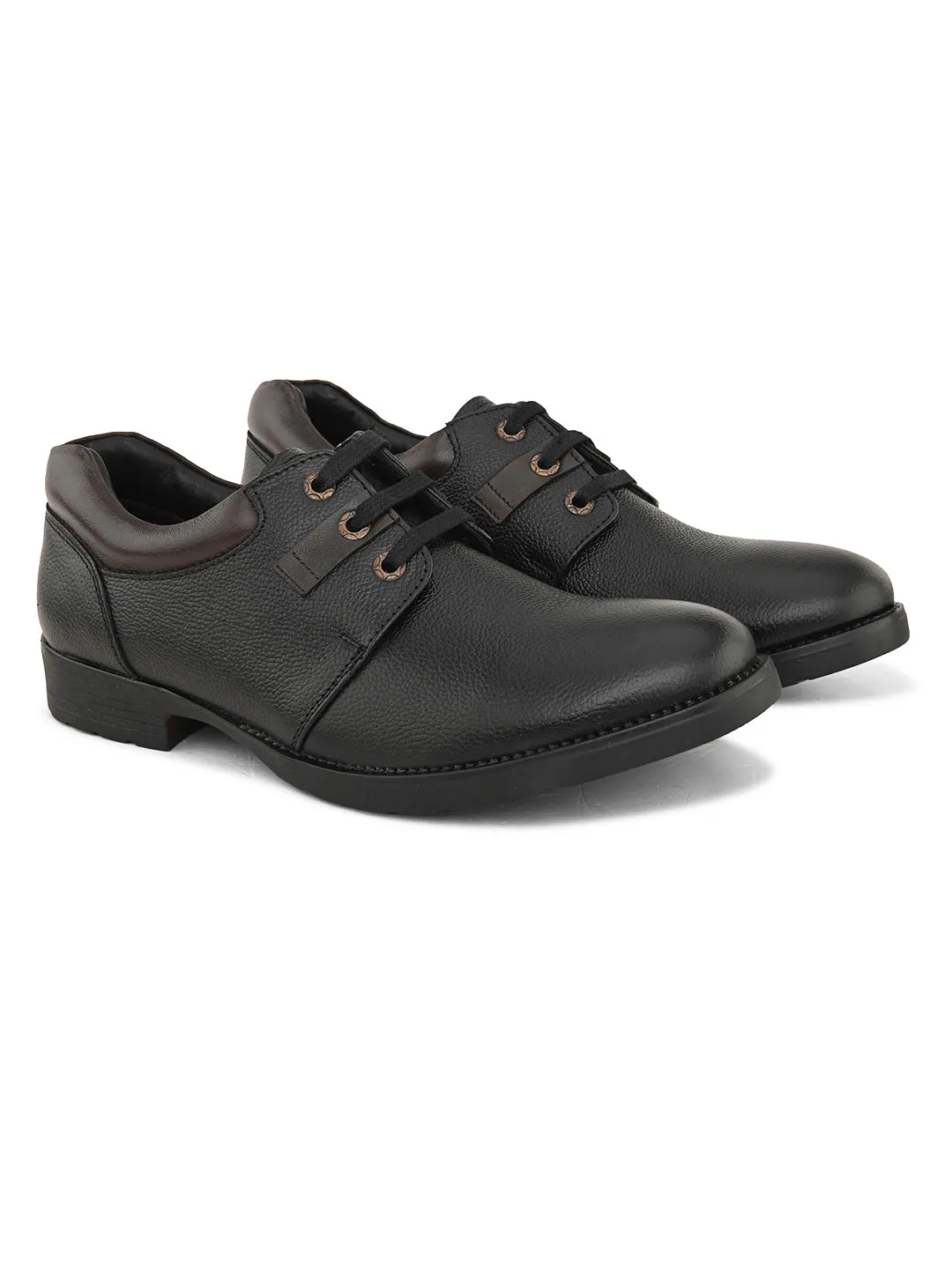Pelle Albero Men's Black Leather Lace-Up Formal Derby