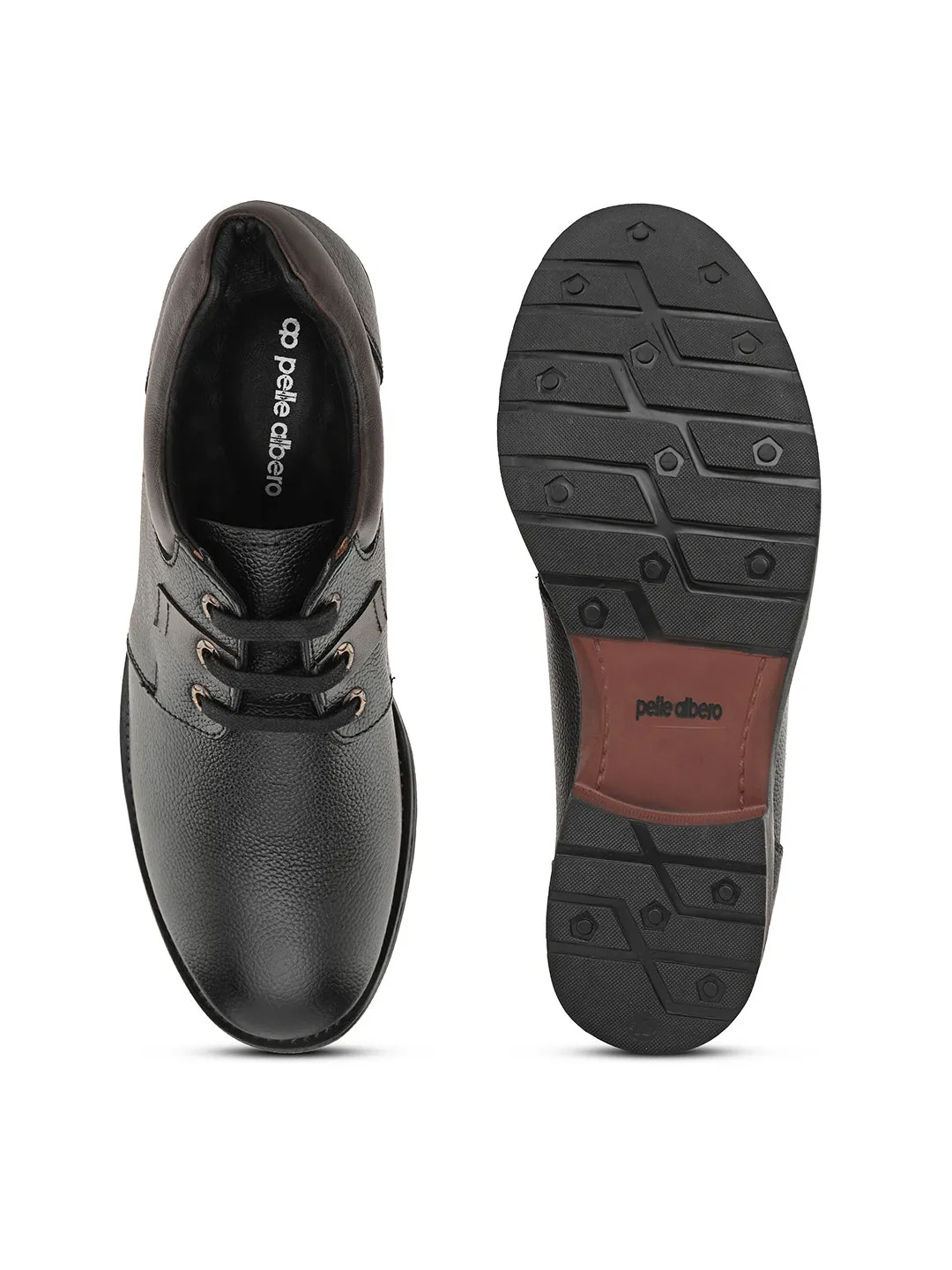 Pelle Albero Men's Black Leather Lace-Up Formal Derby