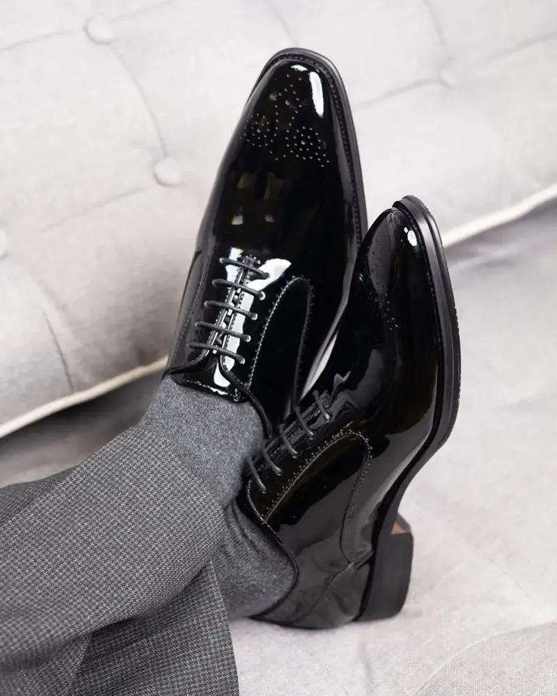 Ricardo Semi Brogue Derby Shoes - Black