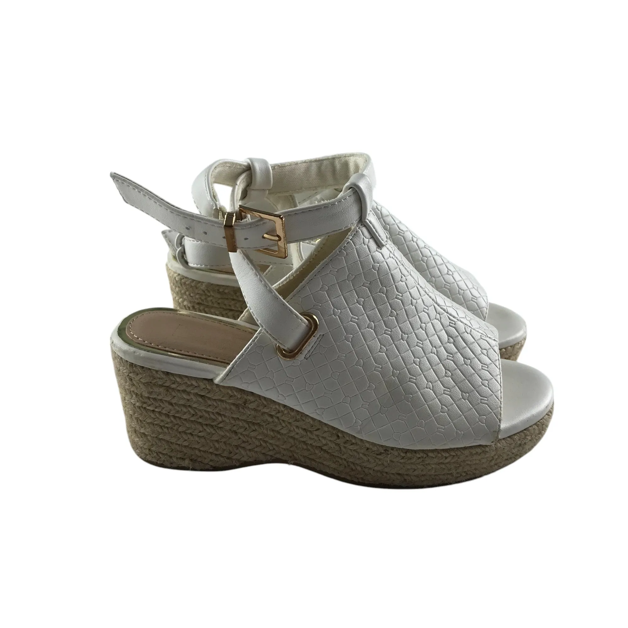 River Island sandal shoe size 13 junior white diamond with love heart pattern