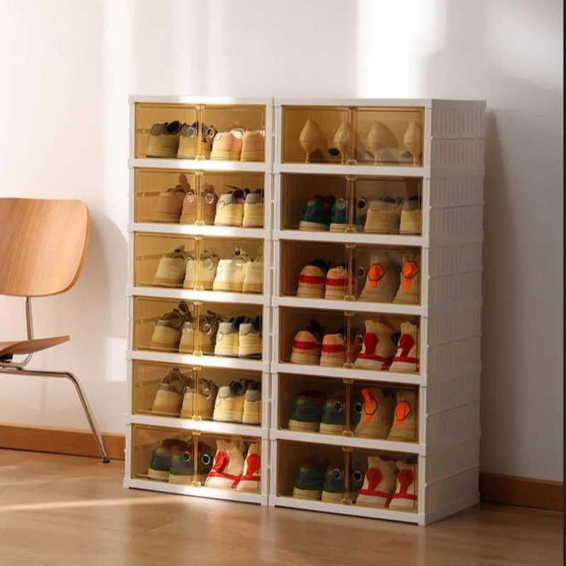 Special Offers--9-Tier Foldable Shoe Rack Box - Clear Plastic Stackable Shoe Cabinet, Space-Saving Storage Organizer, Magnetic Storage Cabinets, Collapsible Shoeboxes