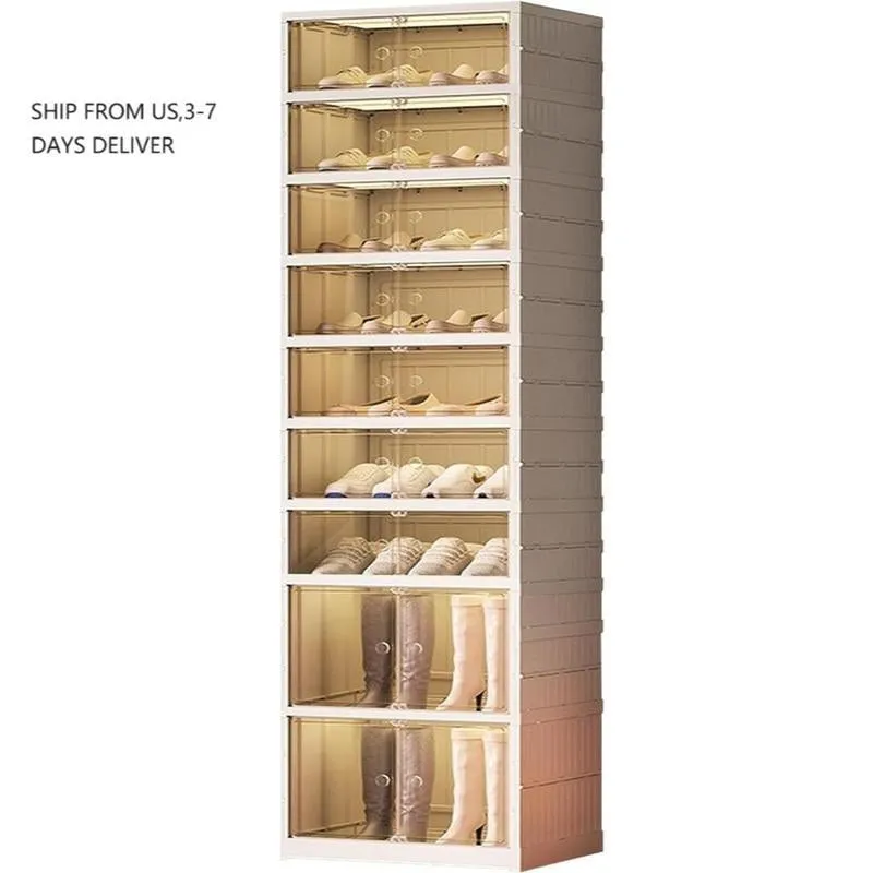Special Offers--9-Tier Foldable Shoe Rack Box - Clear Plastic Stackable Shoe Cabinet, Space-Saving Storage Organizer, Magnetic Storage Cabinets, Collapsible Shoeboxes