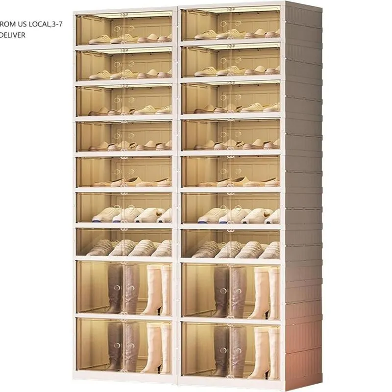 Special Offers--9-Tier Foldable Shoe Rack Box - Clear Plastic Stackable Shoe Cabinet, Space-Saving Storage Organizer, Magnetic Storage Cabinets, Collapsible Shoeboxes