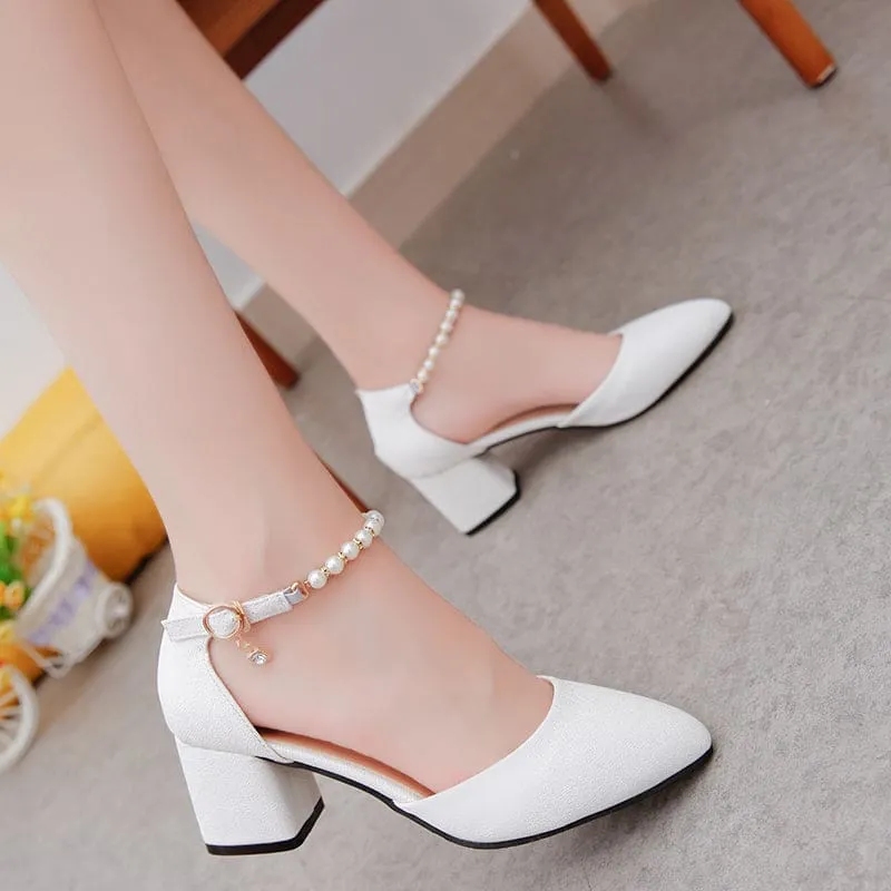 String Bead Pointed Toe Women Dress Shoes