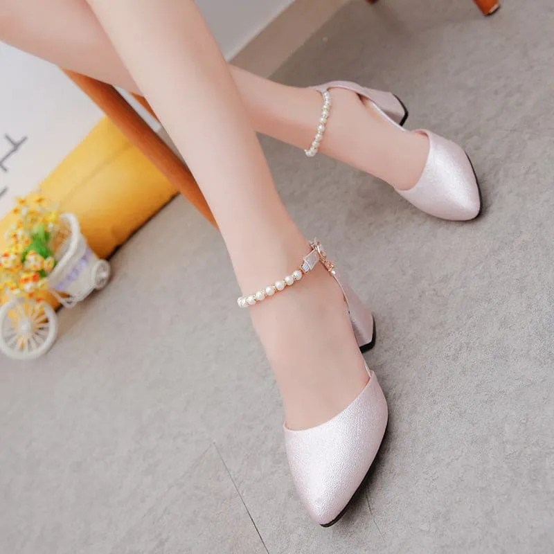 String Bead Pointed Toe Women Dress Shoes