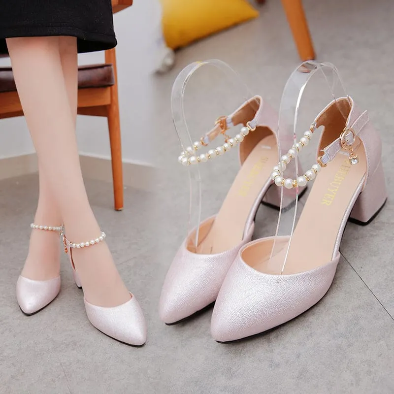 String Bead Pointed Toe Women Dress Shoes