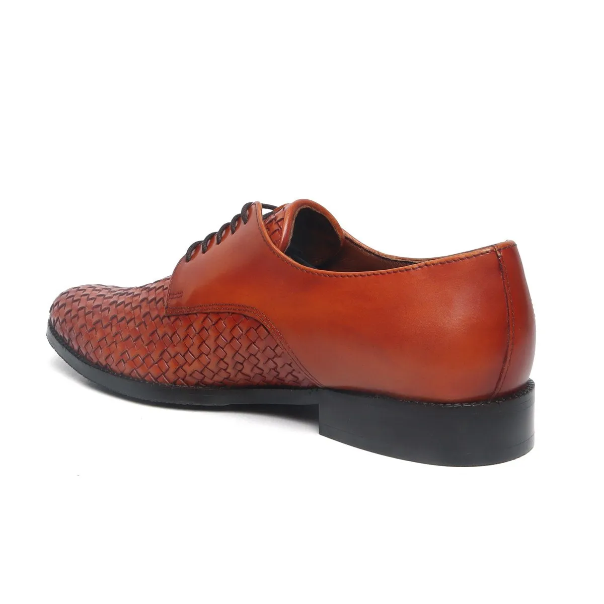 Tan Hand weaved front lace up formal shoe