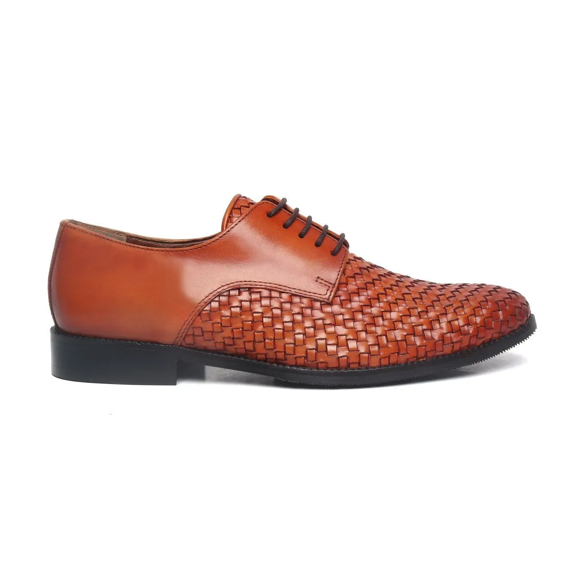 Tan Hand weaved front lace up formal shoe